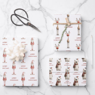Polar Bear Santa and Reindeer Christmas Wrapping Paper Sheet