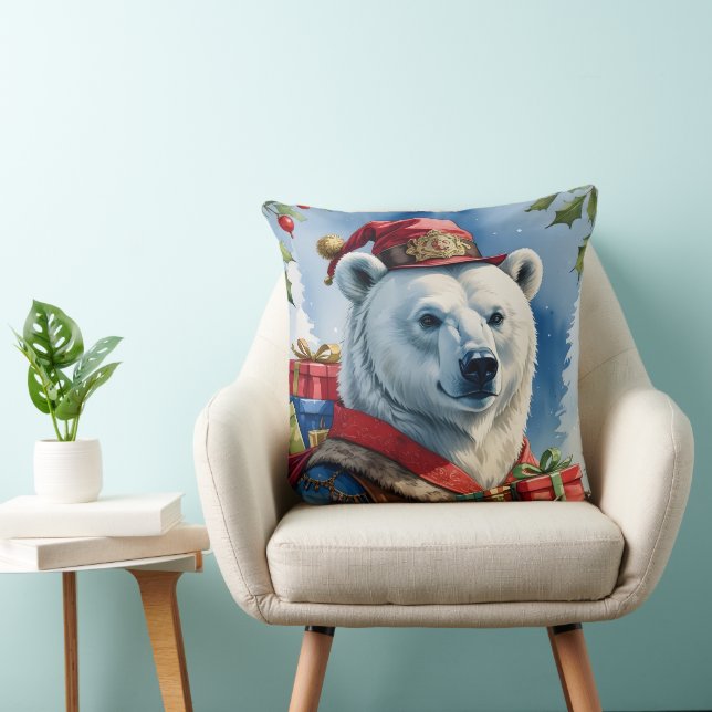 Polar Bear Santa Christmas Design Cushion (Chair)