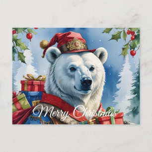 Polar Bear Santa Christmas Design Holiday Postcard