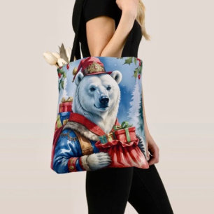 Polar Bear Santa Christmas Design Tote Bag