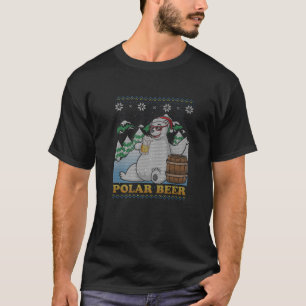 Polar Bear Santa Claus Drinking Beer Ugly Christma T-Shirt