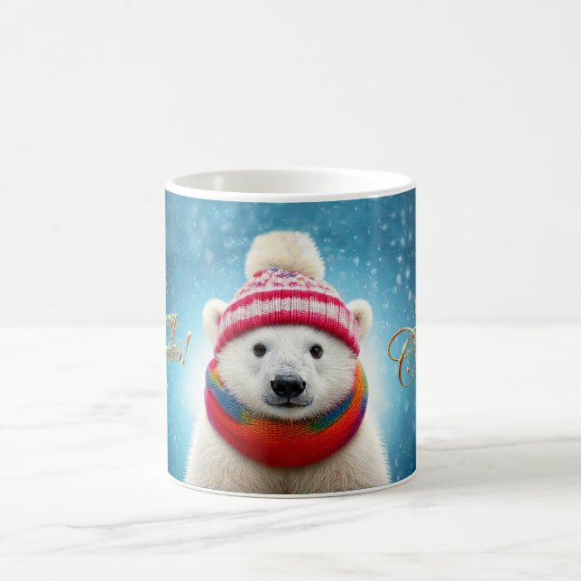 Polar Bear Santa hat and Scarf  Coffee Mug (Center)