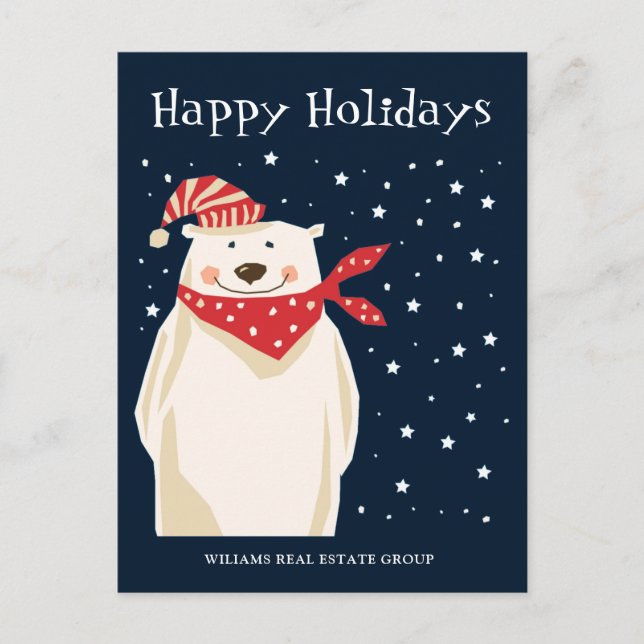 Polar Bear Santa Hat Christmas Corporate Greeting Postcard (Front)