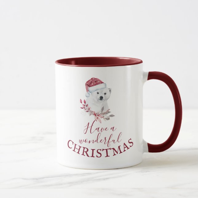 Polar bear Santa hat Merry Christmas cute  Mug (Right)