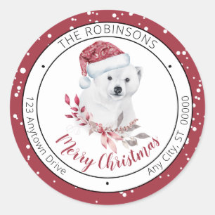 Polar Bear   Santa Hat Merry Christmas Family Classic Round Sticker