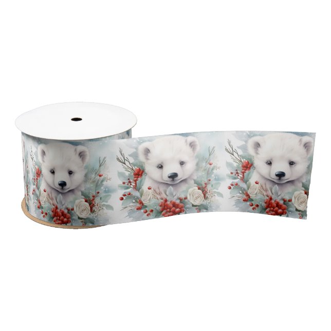 Polar Bear Satin Ribbon Christmas Gift Wrap (Spool)