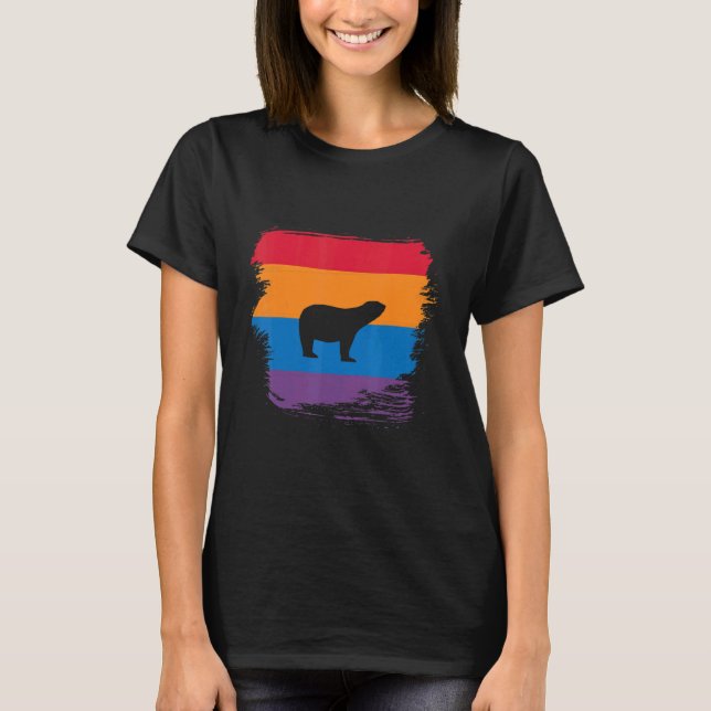 Polar Bear Shadow Silhouette With Colourful Flag T-Shirt (Front)