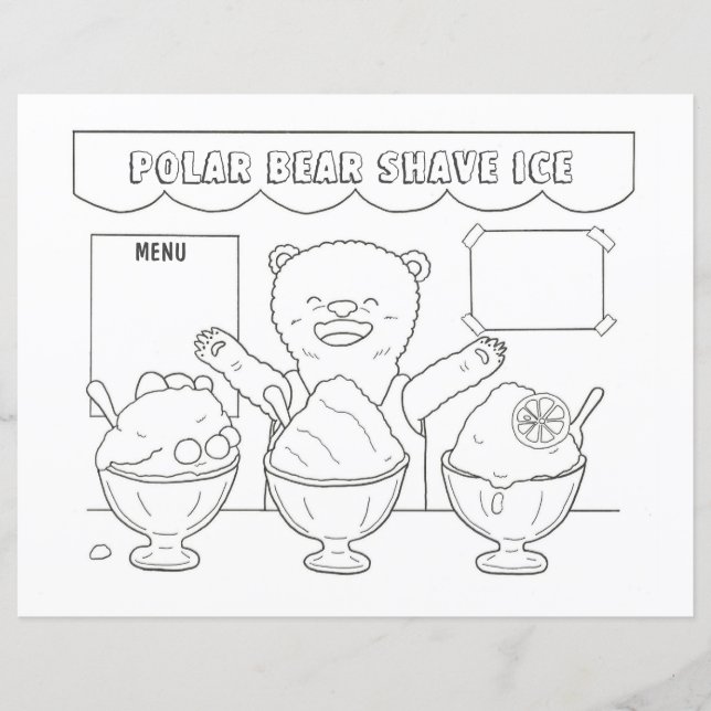 Polar Bear Shave Ice kids Colouring Page / Sheet (Front)