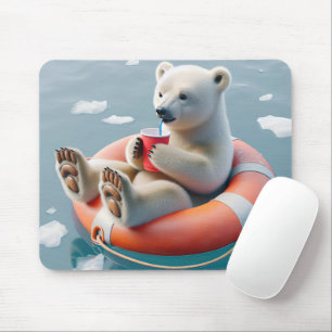 Polar Bear Sipping a Drink Mouse Mat