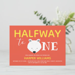 Polar Bear Six Month Baby Half Birthday Invitation