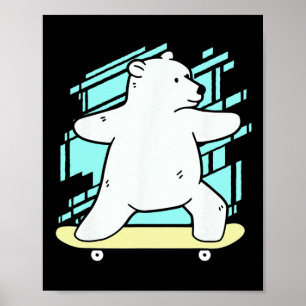 Polar Bear Skateboarding Kids Skateboarder Poster