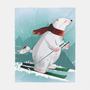 Polar Bear Skiing Gift For Baby Fleece Blanket
