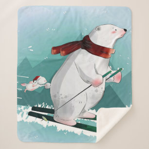Polar Bear Skiing   Gift For Baby Sherpa Blanket