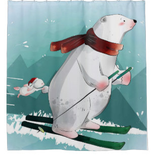 Polar Bear Skiing Gift For Baby Shower Curtain