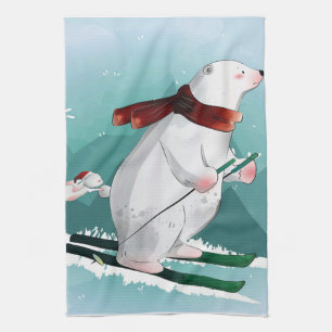 Polar Bear Skiing   Gift For Baby Tea Towel