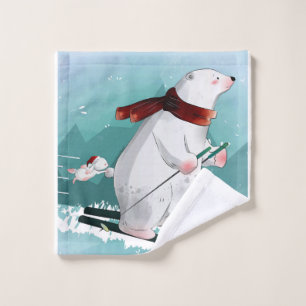 Polar Bear Skiing Gift For Baby Wash Cloth