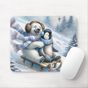 Polar Bear Sledding With a Penguin Mouse Mat