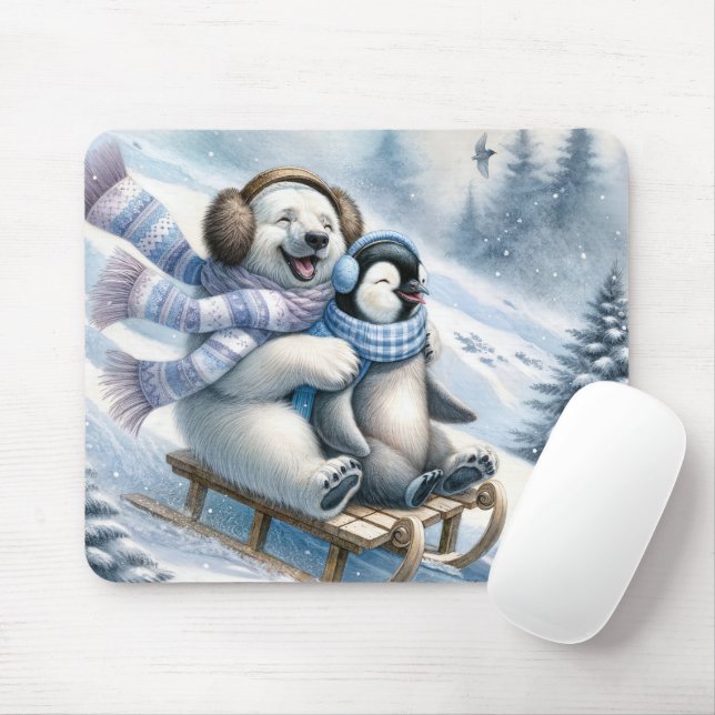 Polar Bear Sledding With a Penguin Mouse Mat (With Mouse)