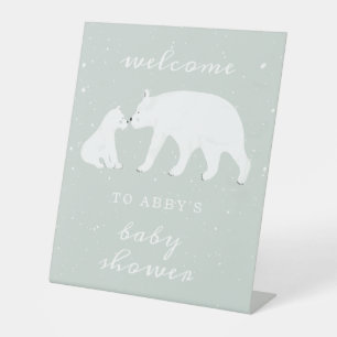 Polar Bear Snow Boy Mama Baby Shower Welcome Pedestal Sign