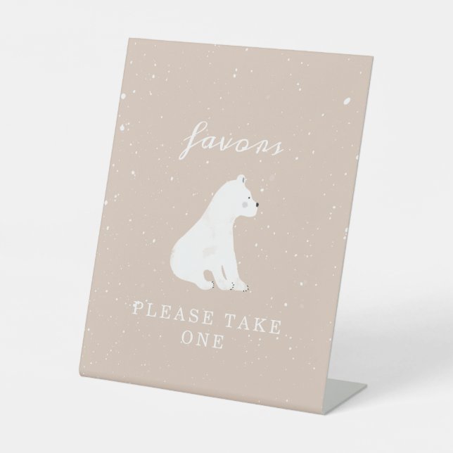Polar Bear Snow Girl Baby Shower Favours  Pedestal Sign (Front)