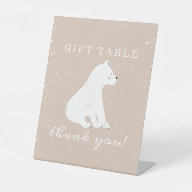 Polar Bear Snow Girl Baby Shower Gift Table Pedestal Sign (Front)