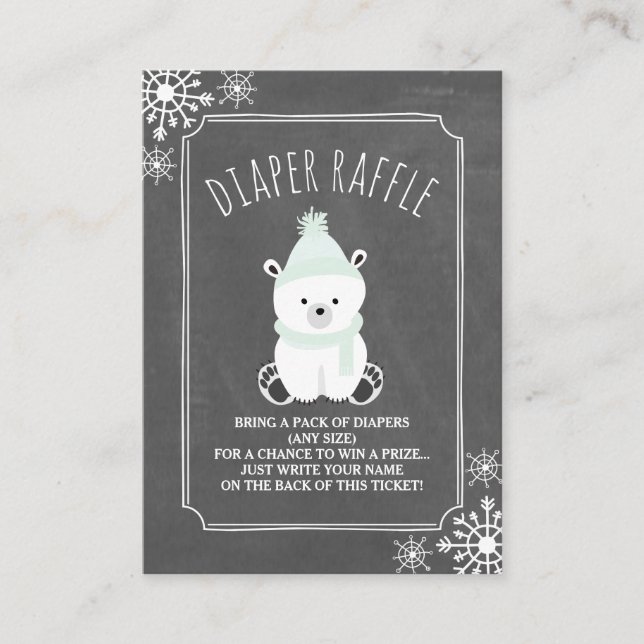 Polar Bear Snow Neutral Baby Shower Diaper Raffle Enclosure Card (Front)