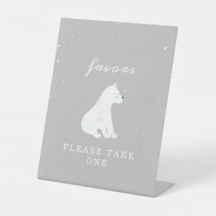 Polar Bear Snow Neutral Baby Shower Favours Pedestal Sign