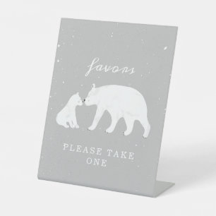 Polar Bear Snow Neutral Mama Baby Shower Favours Pedestal Sign