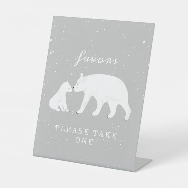 Polar Bear Snow Neutral Mama Baby Shower Favours Pedestal Sign (Front)