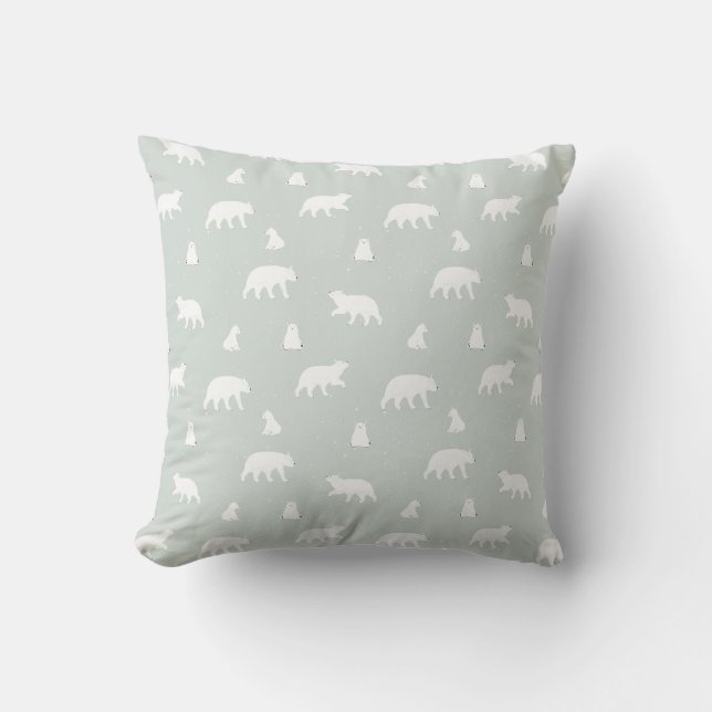 Polar Bear Snow Pattern Blue Cushion (Front)