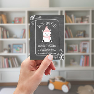 Polar Bear Snow Pink Baby Shower Book Request Enclosure Card