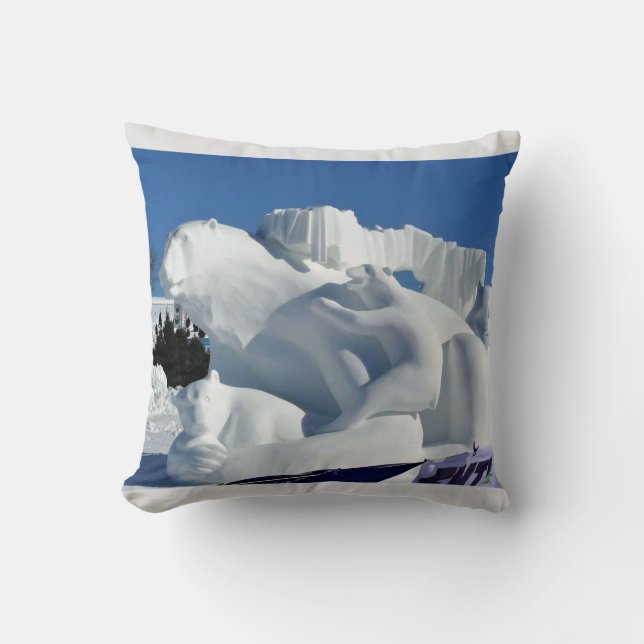 Polar Bear Snow Sculpture, Quebec, Canada Cushion (Front)
