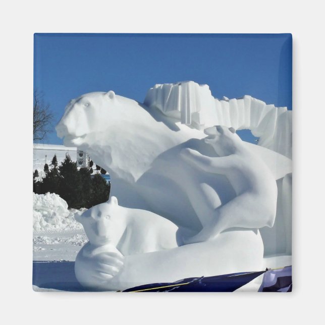 Polar Bear Snow Sculpture, Quebec, Canada Magnet (Front)