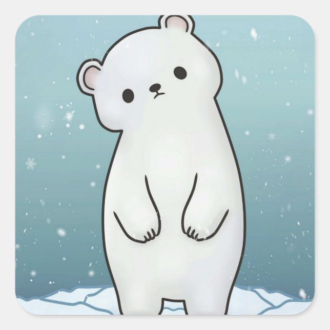 Polar Bear Snow Snowing Square Sticker (Front)