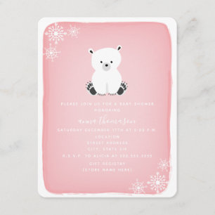 Polar Bear Snowflake Girl Baby Shower - Pink Invitation