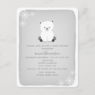 Polar Bear Snowflake Neutral Baby Shower - Grey Invitation