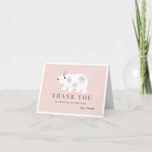 Polar Bear Snowflake Pink Baby Shower Thank You Card