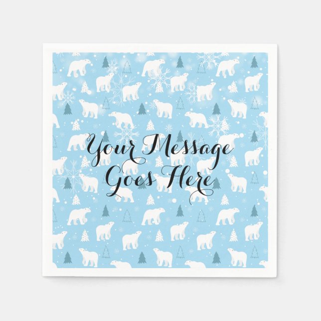 Polar Bear Snowflakes add Your Message Napkin (Front)