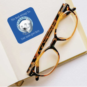 Polar Bear Snowflakes Art Nouveau Bookplate Square Sticker