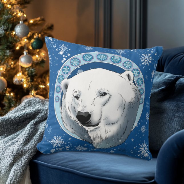 Polar Bear Snowflakes Art Nouveau Cushion (Creator Uploaded)