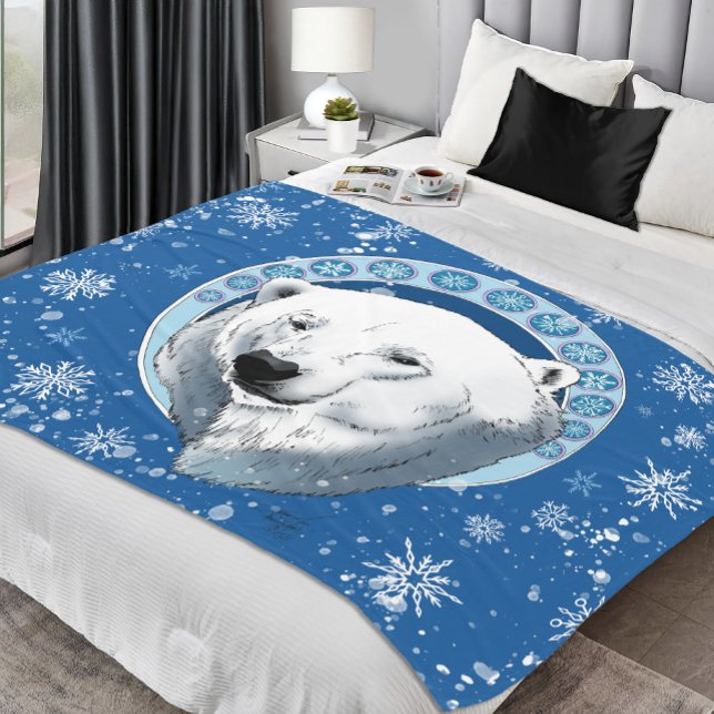 Polar Bear Snowflakes Art Nouveau Fleece Blanket (Creator Uploaded)