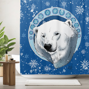 Polar Bear Snowflakes Art Nouveau Shower Curtain