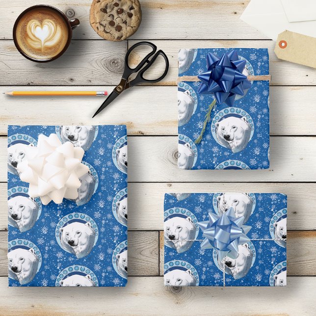 Polar Bear Snowflakes Art Nouveau  Wrapping Paper Sheet (Creator Uploaded)