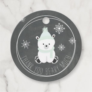 Polar Bear Snowflakes Chalkboard Baby Shower Favour Tags