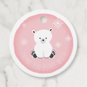 Polar Bear Snowflakes Pink Baby Shower Favour Tags