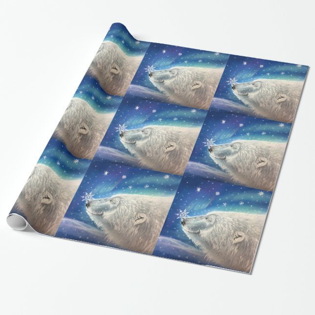 Polar Bear Snowflakes Wrapping Paper (Unrolled)