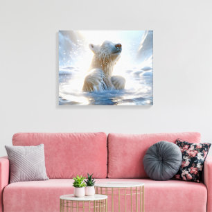 Polar Bear Splashing In Arctic Water Canvas Print