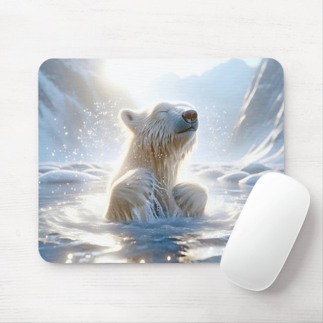 Polar Bear Splashing In Arctic Water Mouse Mat (With Mouse)