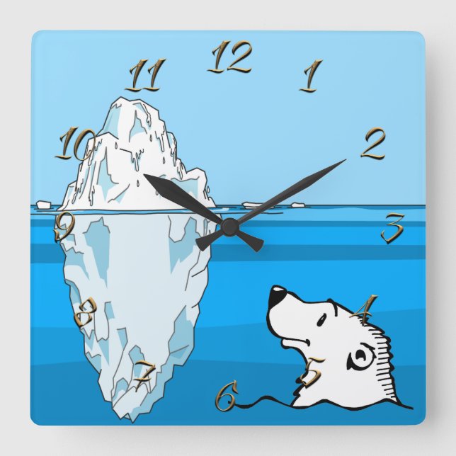 Polar bear square wall clock (Front)