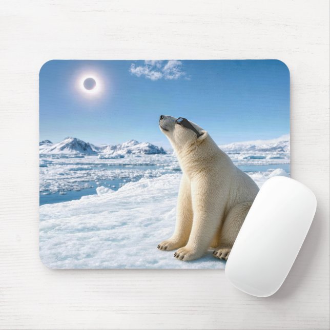 Polar Bear Staring at a Solar Eclipse  Mouse Mat (With Mouse)
